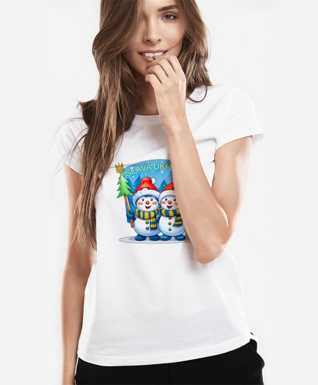 Жіноча футболка Новорічний сніговик Slava Ukraini