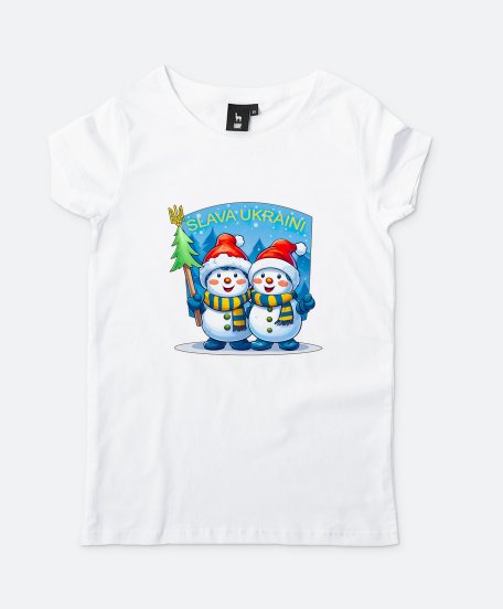 Жіноча футболка Новорічний сніговик Slava Ukraini