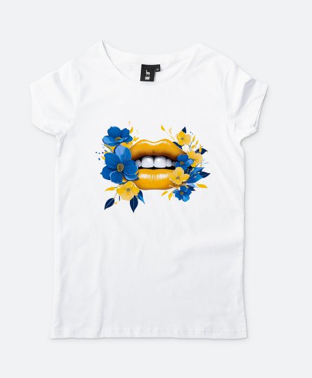 Жіноча футболка Жовто Блакитні Губи квіти
