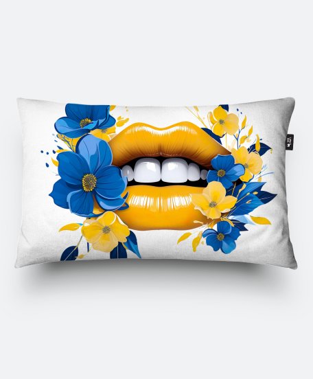 Подушка прямокутна Жовто Блакитні Губи квіти