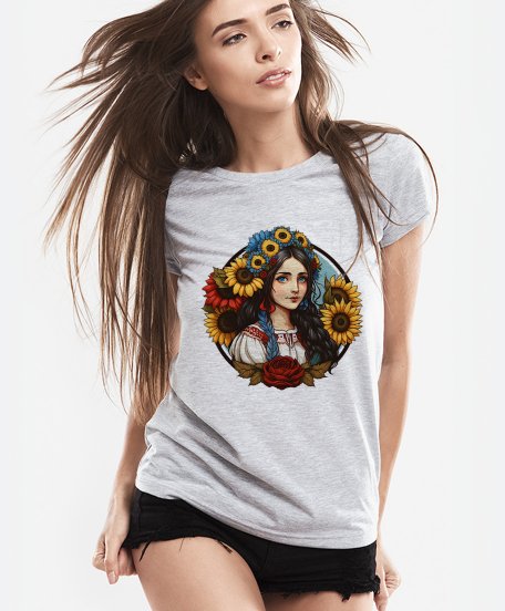 Жіноча футболка Українська дівчина із соняшниками