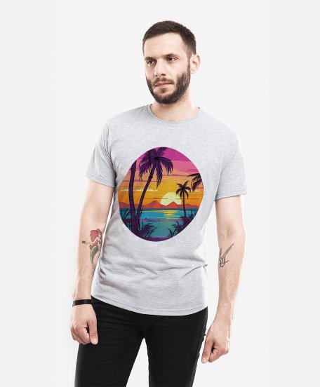 Чоловіча футболка Пальмовий пляж - Яскравий світанок