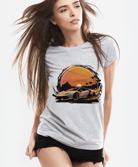 Жіноча футболка Ламборджині на заході сонця