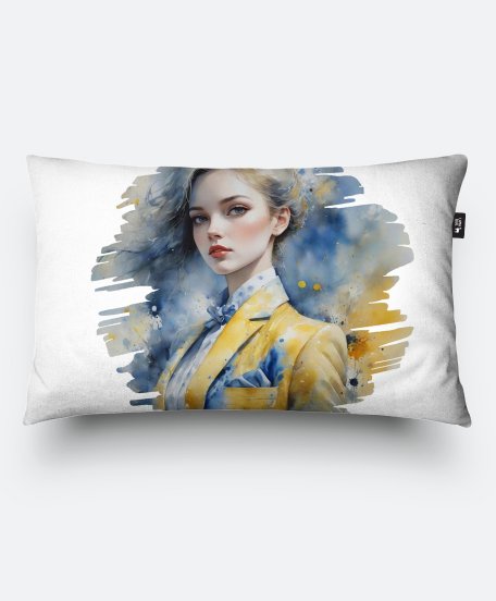 Подушка прямокутна Портрет дівчини в синьо-жовтому
