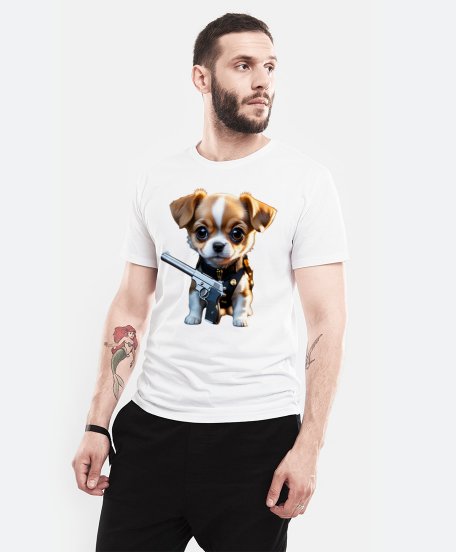 Чоловіча футболка Миле цуценя з пістолетом на нашийнику
