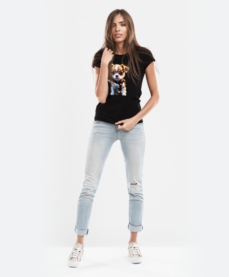 Жіноча футболка Миле цуценя з пістолетом на нашийнику