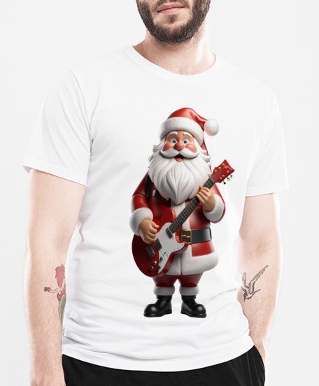 Чоловіча футболка Веселий Санта з електрогітарою