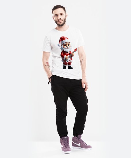 Чоловіча футболка Веселий, милий Санта Клаус із гітарою