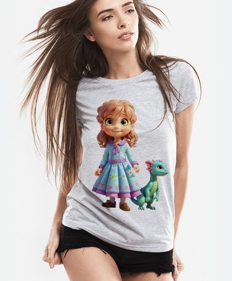 Жіноча футболка Мила дівчинка з маленьким дракончиком