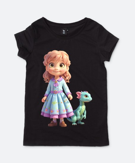 Жіноча футболка Мила дівчинка з маленьким дракончиком