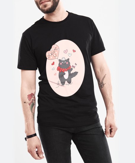 Чоловіча футболка  Love you.  a Cat with a heart-shaped balloon