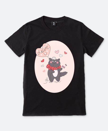 Чоловіча футболка  Love you.  a Cat with a heart-shaped balloon
