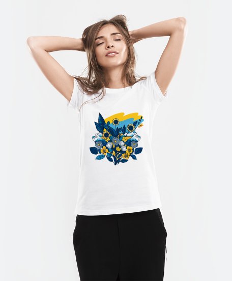 Жіноча футболка  "Українські барви в квітах"