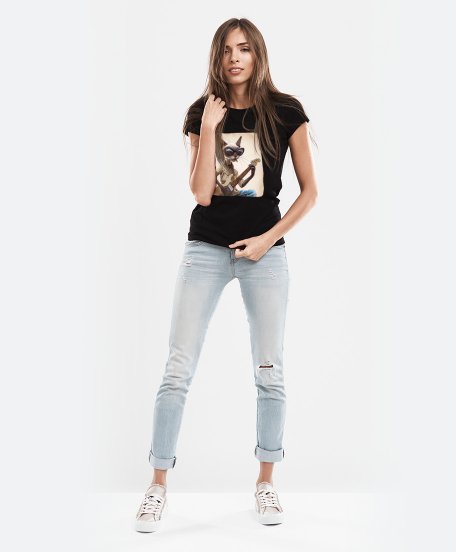 Жіноча футболка Oрієнтальний Кіт Гитарист