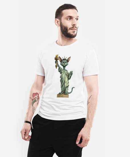 Чоловіча футболка Кішка Орієнтальна  Statue Of Liberty