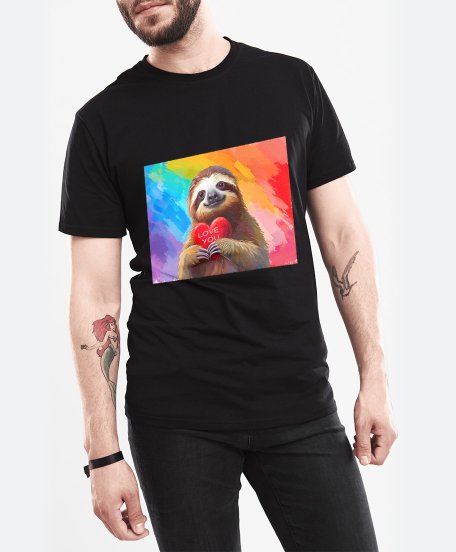 Чоловіча футболка Лінивець з Серцем. LGBT