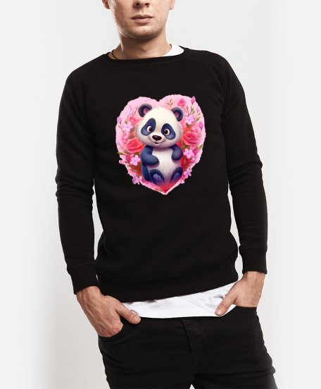 Чоловічий світшот Панда з Серцем та Рожевим Квітами