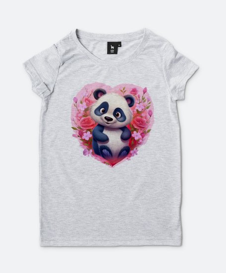 Жіноча футболка Панда з Серцем та Рожевим Квітами