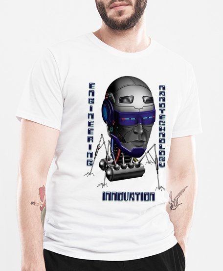 Чоловіча футболка Robot, Engineering,Innovation,Nanotechnology. (Робот, Машинобудування, іновації, нанотехнолонії)