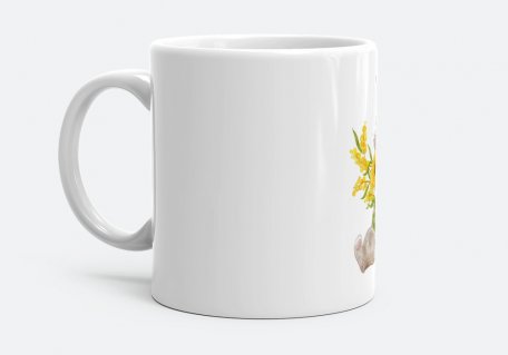 Чашка Зайчик з букетом квітів.