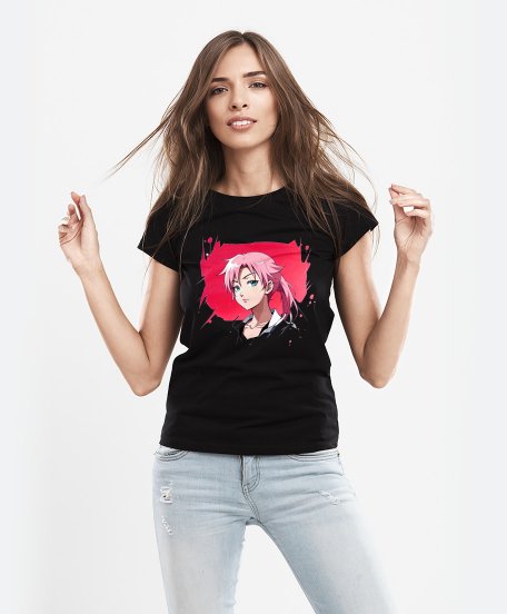 Жіноча футболка Дівчина з рожевим волоссям