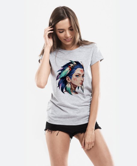 Жіноча футболка Дівчина з пір'ям у волоссі