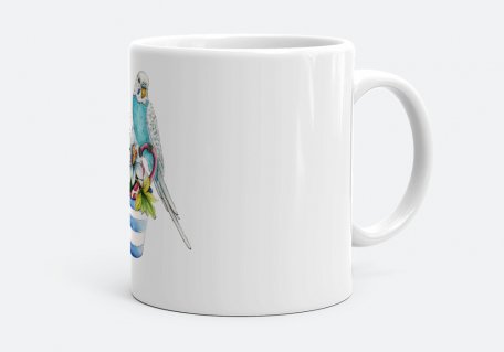 Чашка Хвилястий папуга в чашці з квітами