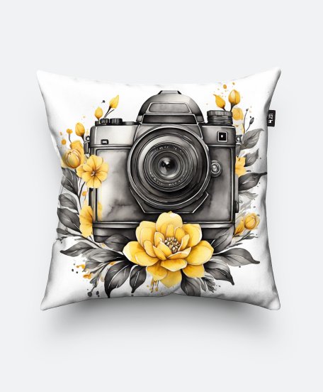 Подушка квадратна Фотоапарат у квітах