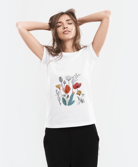 Жіноча футболка Квіти монолайн 