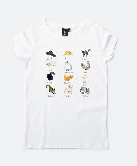 Жіноча футболка Симпатичные забавные кошки. Кошка на разных языках.