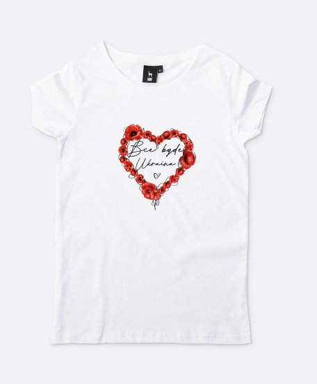 Жіноча футболка Серце з маків з написом Все буде Україна