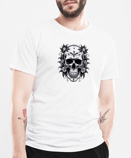 Чоловіча футболка Чорно-білий череп з трояндами
