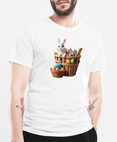 Чоловіча футболка Кролик у кошику з яйцями