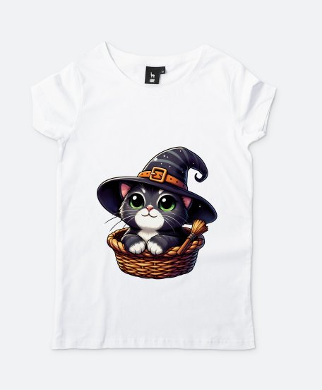 Жіноча футболка Котик-маг в шляпі