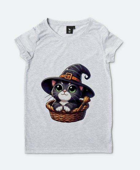 Жіноча футболка Котик-маг в шляпі