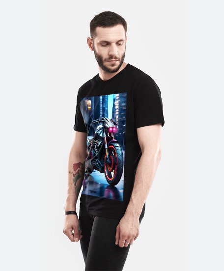 Чоловіча футболка Мотоцикл у стилі кіберпанк