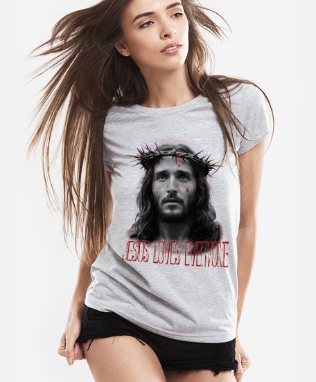 Жіноча футболка Jesus loves everyone_ (Ісус любить всіх)