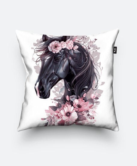 Подушка квадратна Кінь з рожевими квітами 