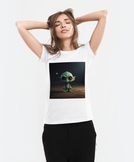 Жіноча футболка Маленький іншопланетянин із фоном