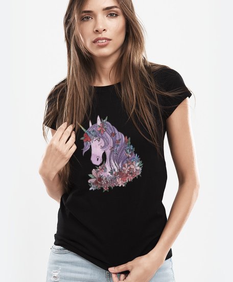 Жіноча футболка Єдиноріг квітковий