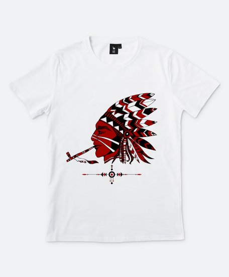 Чоловіча футболка Red-skinned shaman smokes a pipe of peace.