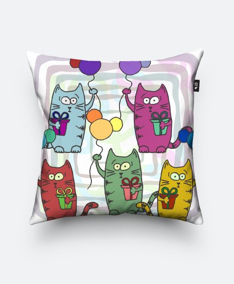 Подушка квадратна Компания котиков с шариками